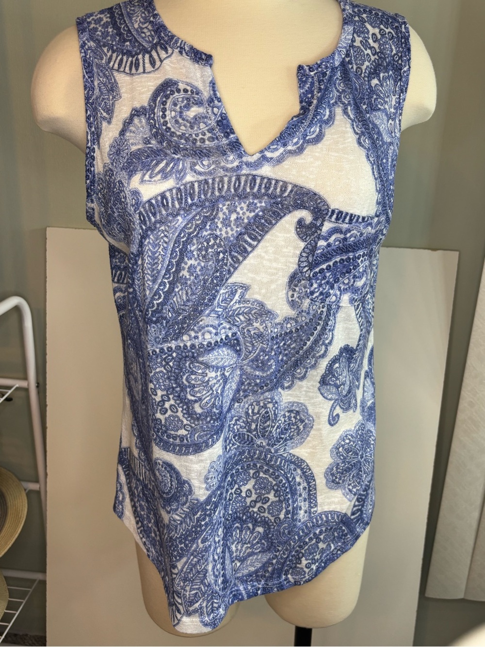 Sleeveless Blue Paisley Notch-Neck Women’s Camisole